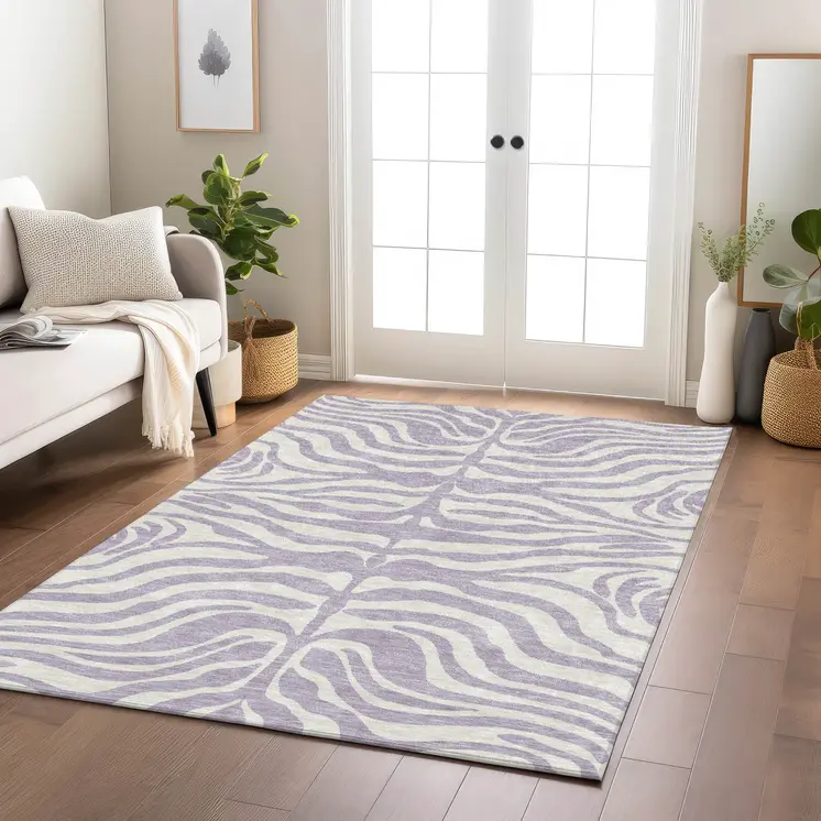 8' X 10' Lavender And Ivory Animal Print Washable Indoor Outdoor Area Rug