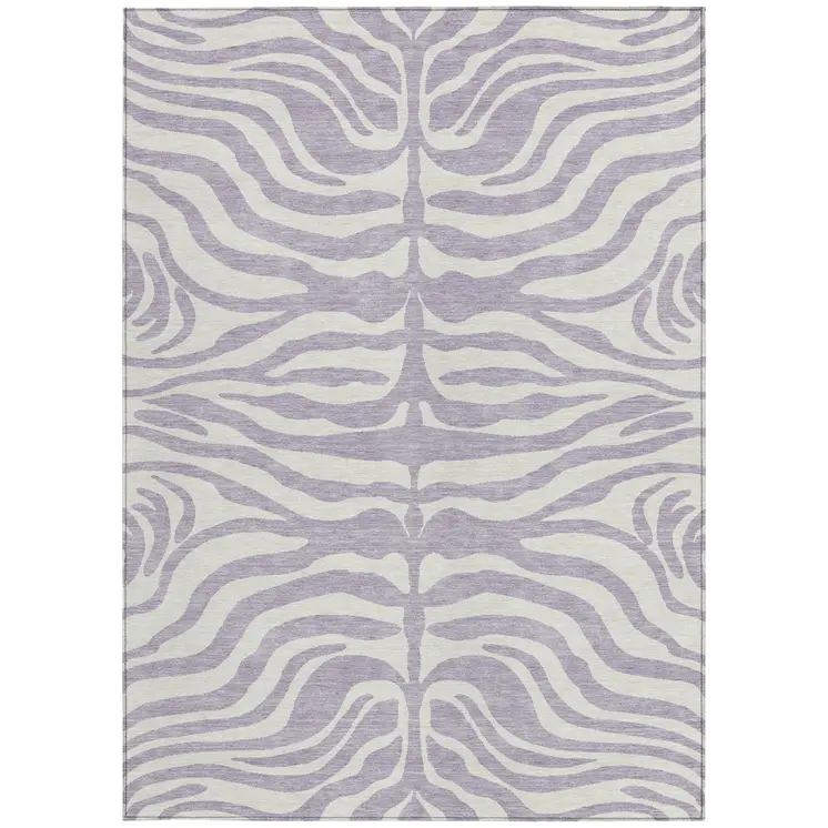 9' X 12' Lavender And Ivory Animal Print Washable Indoor Outdoor Area Rug