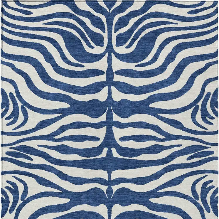 3' X 5' Navy Blue And Ivory Animal Print Washable Indoor Outdoor Area Rug