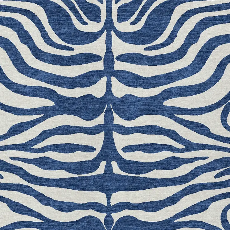3' X 5' Navy Blue And Ivory Animal Print Washable Indoor Outdoor Area Rug