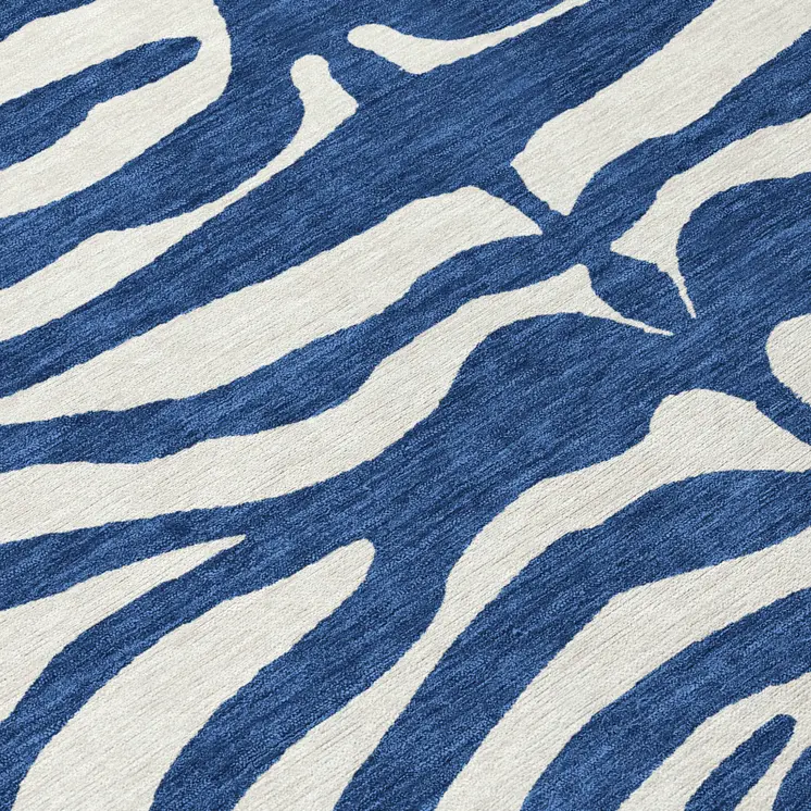 5' X 8' Navy Blue And Ivory Animal Print Washable Indoor Outdoor Area Rug