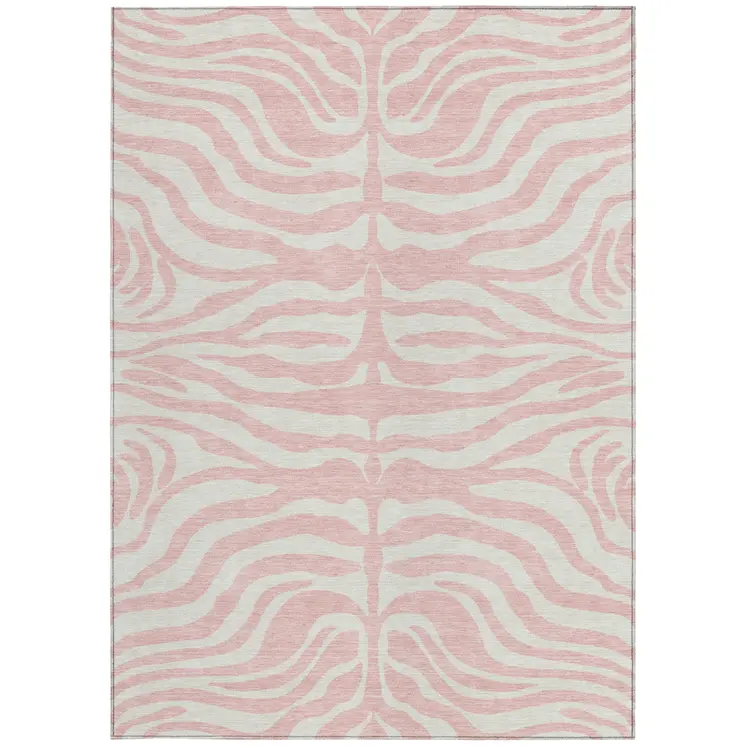 3' X 5' Pink And Gray Animal Print Washable Indoor Outdoor Area Rug