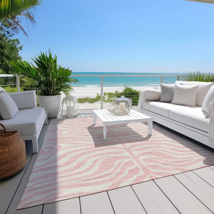 3' X 5' Pink And Gray Animal Print Washable Indoor Outdoor Area Rug