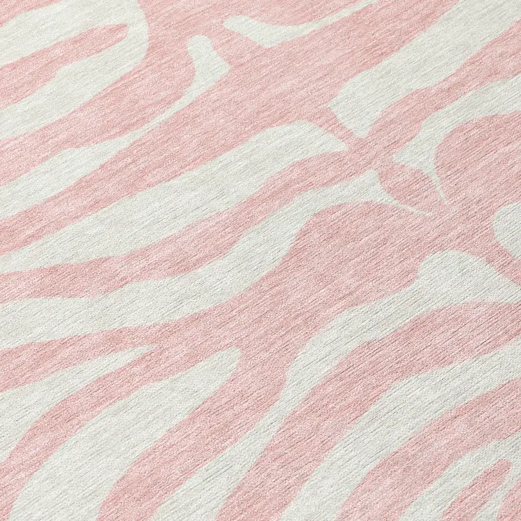 8' Pink And Gray Round Animal Print Washable Indoor Outdoor Area Rug