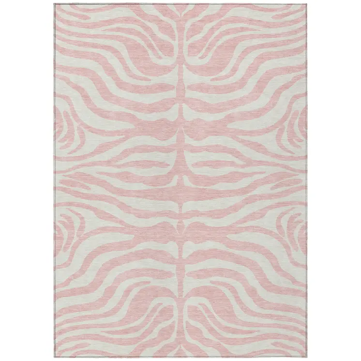 8' X 10' Pink And Gray Animal Print Washable Indoor Outdoor Area Rug
