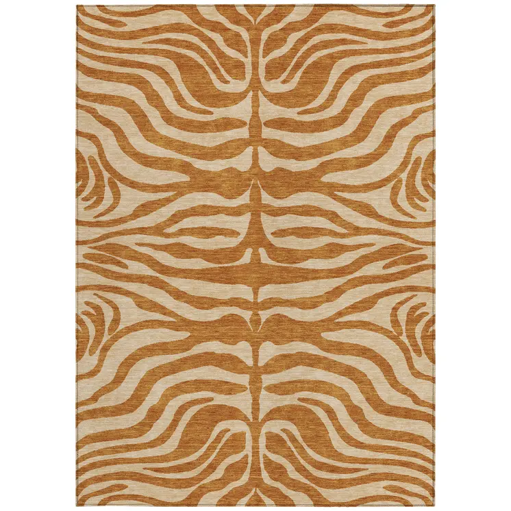 3' X 5' Copper And Tan Animal Print Washable Indoor Outdoor Area Rug