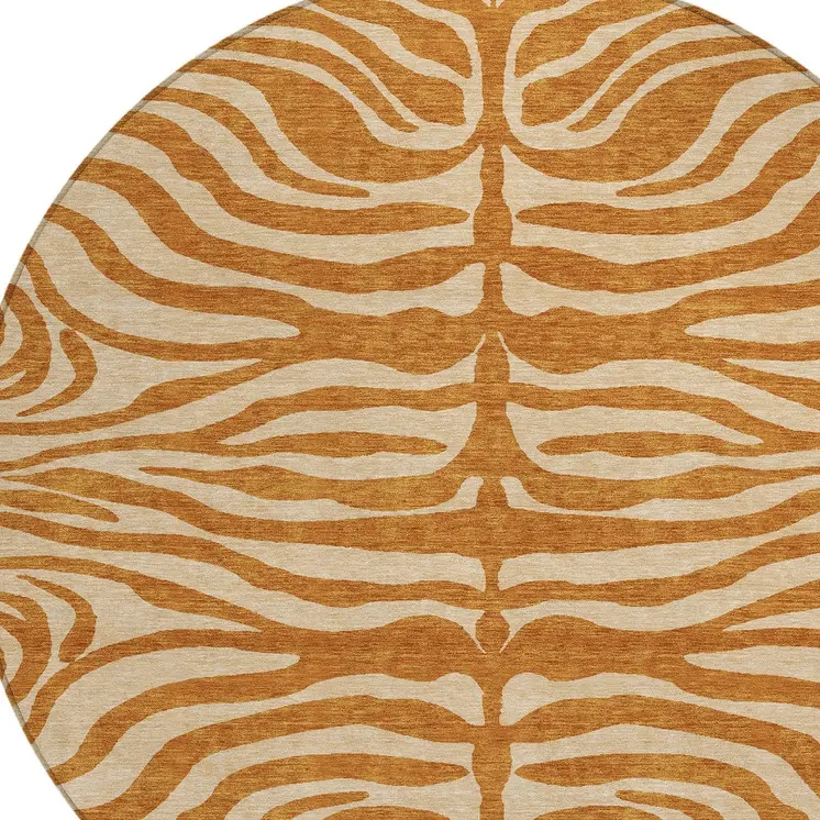 8' Copper And Tan Round Animal Print Washable Indoor Outdoor Area Rug