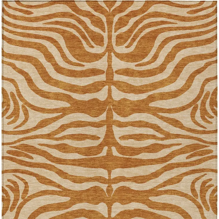 8' X 10' Copper And Tan Animal Print Washable Indoor Outdoor Area Rug