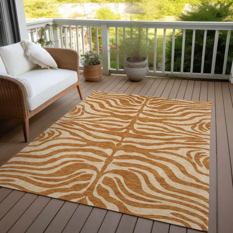 8' X 10' Copper And Tan Animal Print Washable Indoor Outdoor Area Rug