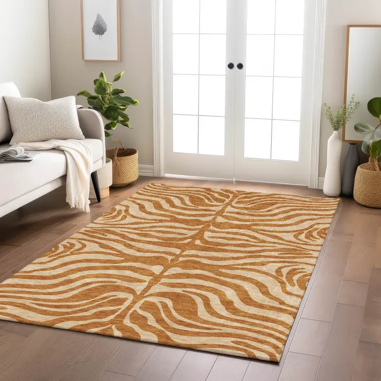 8' X 10' Copper And Tan Animal Print Washable Indoor Outdoor Area Rug