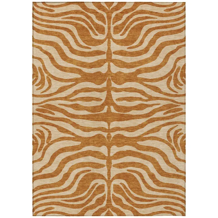 10' X 14' Copper And Tan Animal Print Washable Indoor Outdoor Area Rug