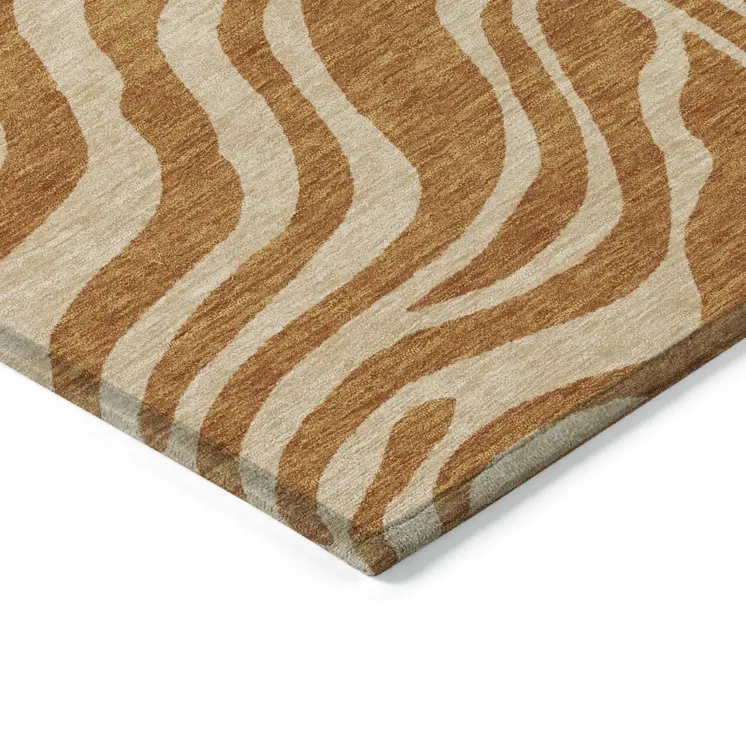 10' X 14' Copper And Tan Animal Print Washable Indoor Outdoor Area Rug