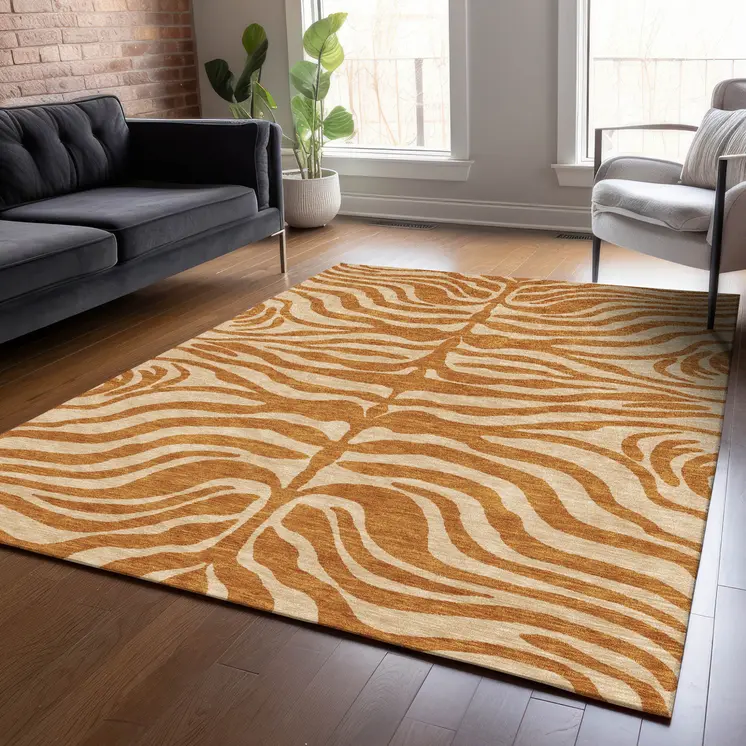 10' X 14' Copper And Tan Animal Print Washable Indoor Outdoor Area Rug