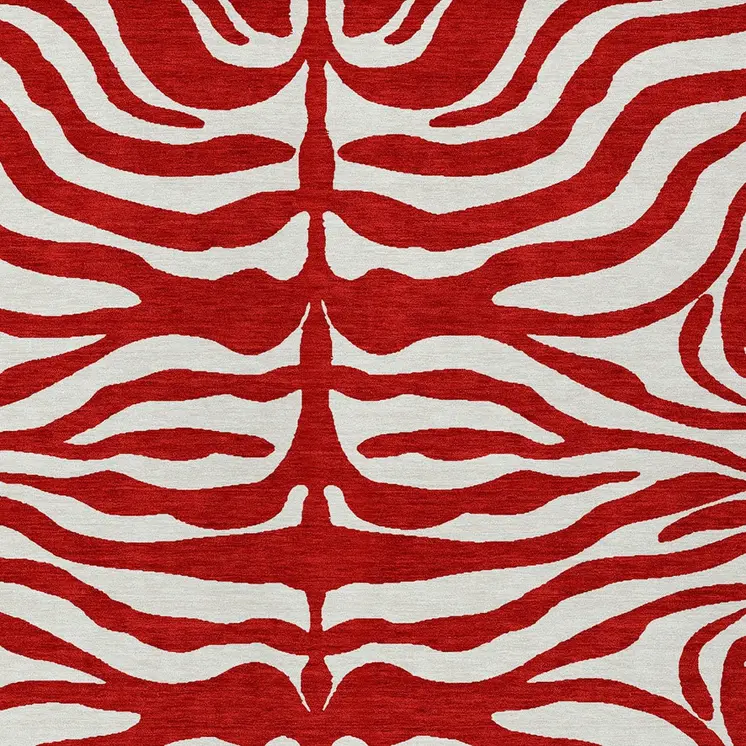 5' X 8' Red And Ivory Animal Print Washable Indoor Outdoor Area Rug