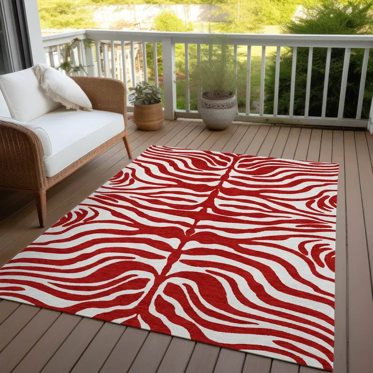 8' X 10' Red And Ivory Animal Print Washable Indoor Outdoor Area Rug