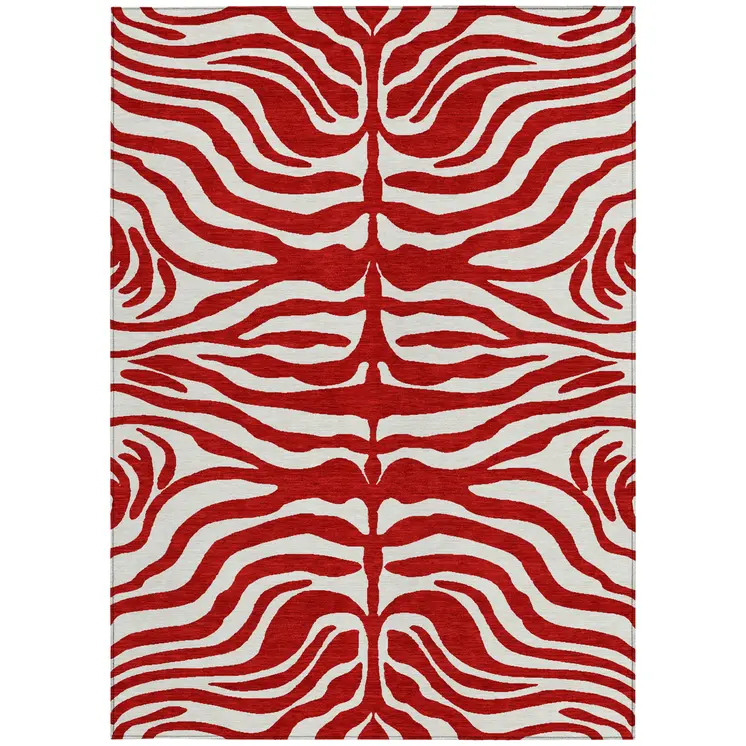 9' X 12' Red And Ivory Animal Print Washable Indoor Outdoor Area Rug