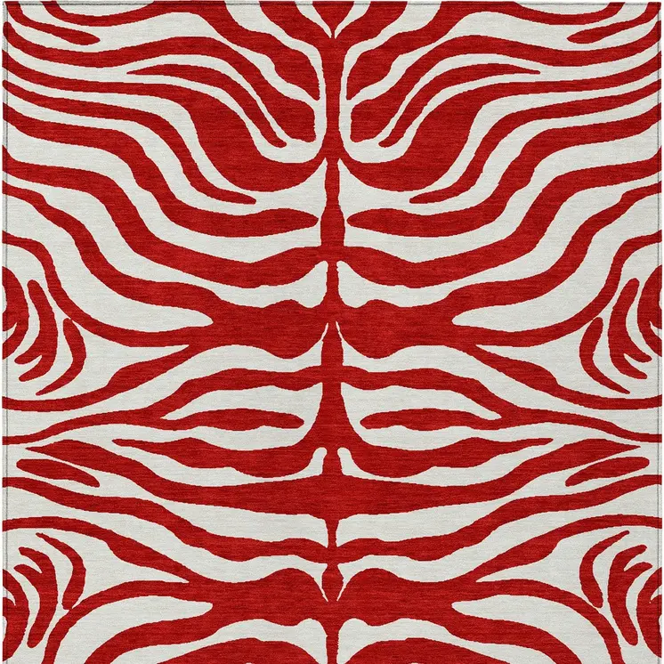 10' X 14' Red And Ivory Animal Print Washable Indoor Outdoor Area Rug