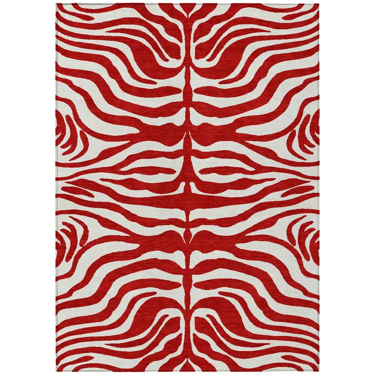 10' X 14' Red And Ivory Animal Print Washable Indoor Outdoor Area Rug