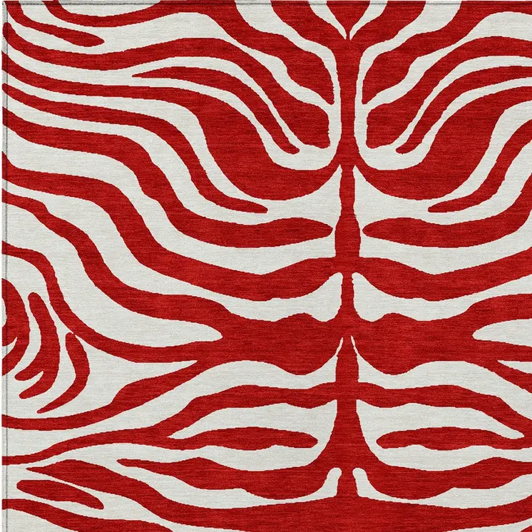 10' X 14' Red And Ivory Animal Print Washable Indoor Outdoor Area Rug