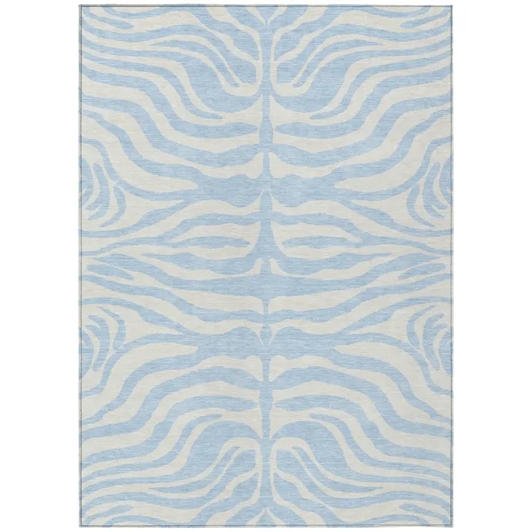 3' X 5' Sky Blue And Ivory Animal Print Washable Indoor Outdoor Area Rug