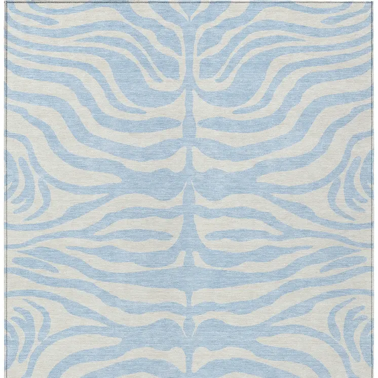8' X 10' Sky Blue And Ivory Animal Print Washable Indoor Outdoor Area Rug