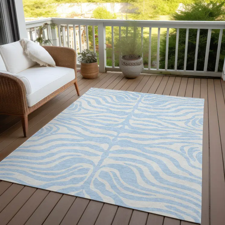 8' X 10' Sky Blue And Ivory Animal Print Washable Indoor Outdoor Area Rug