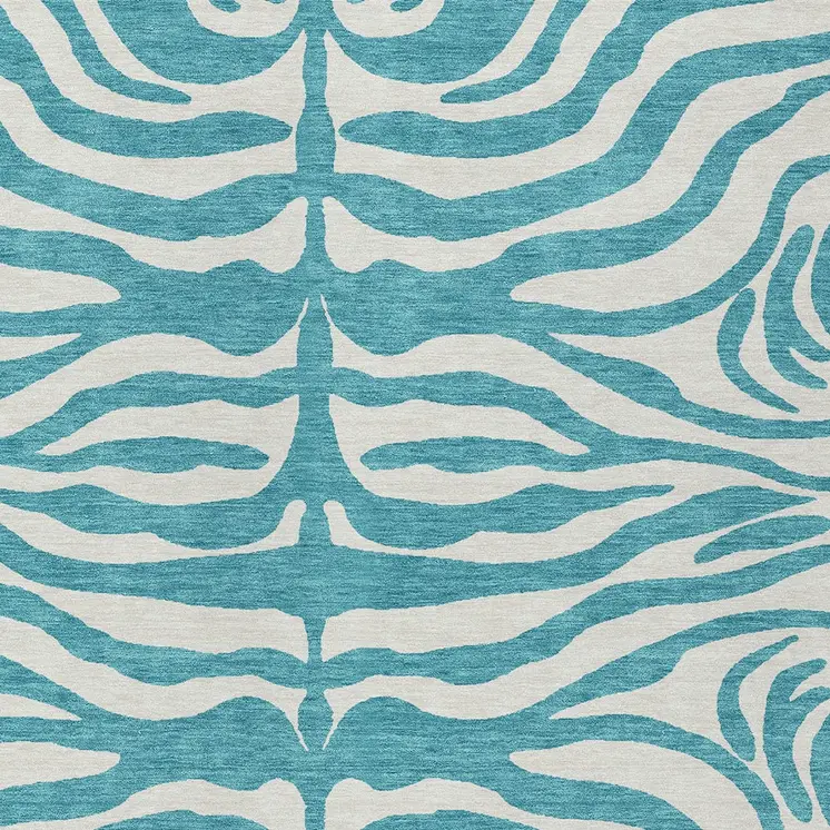 3' X 5' Teal Blue And Ivory Animal Print Washable Indoor Outdoor Area Rug