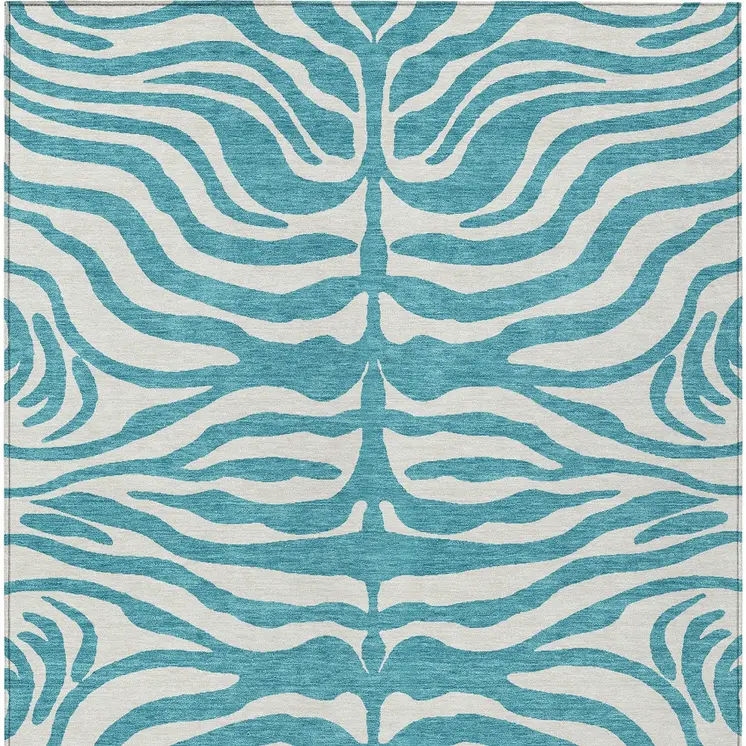 10' X 14' Teal Blue And Ivory Animal Print Washable Indoor Outdoor Area Rug