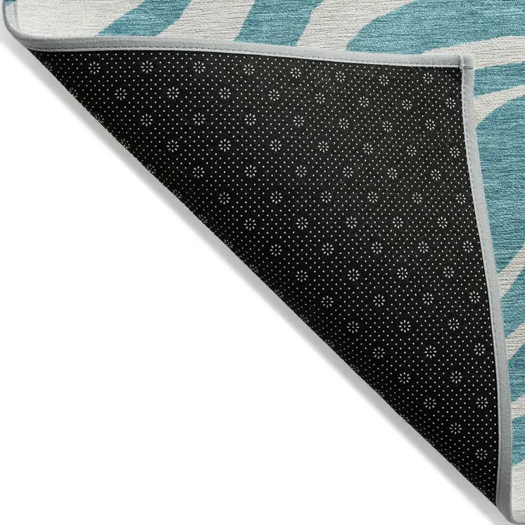 10' X 14' Teal Blue And Ivory Animal Print Washable Indoor Outdoor Area Rug