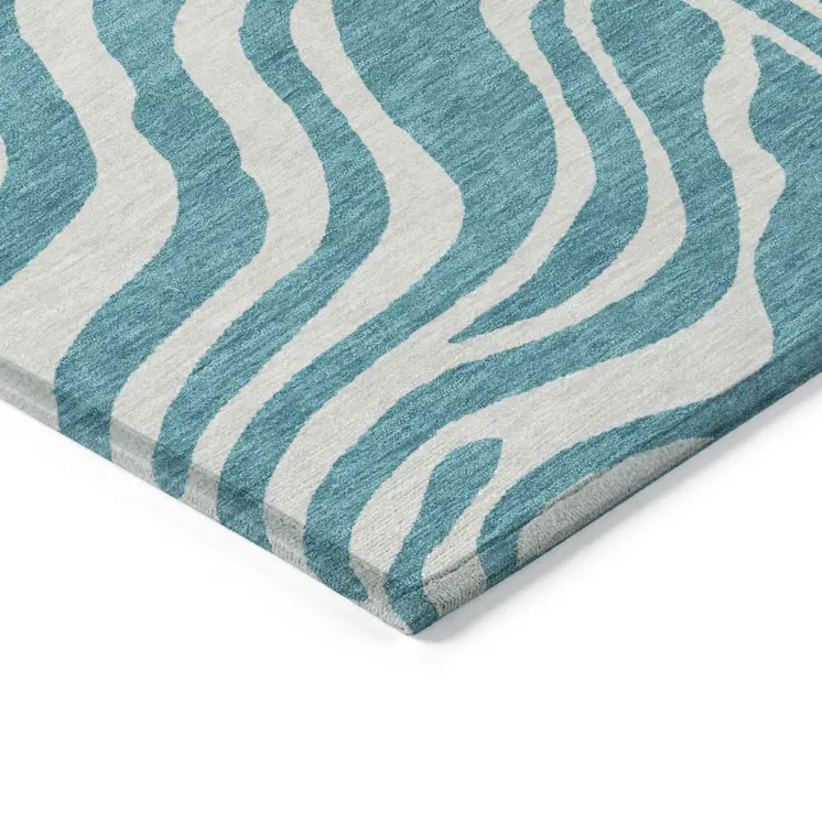 10' X 14' Teal Blue And Ivory Animal Print Washable Indoor Outdoor Area Rug