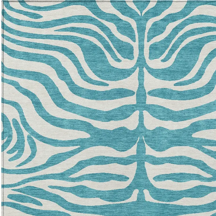 10' X 14' Teal Blue And Ivory Animal Print Washable Indoor Outdoor Area Rug