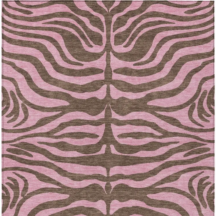 8' X 10' Brown And Pink Animal Print Washable Indoor Outdoor Area Rug