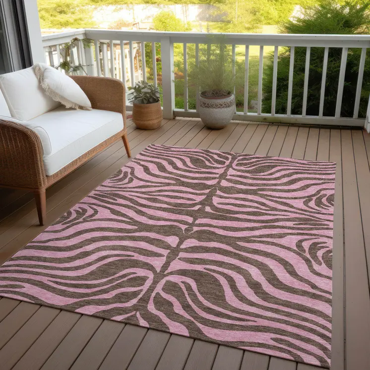 8' X 10' Brown And Pink Animal Print Washable Indoor Outdoor Area Rug