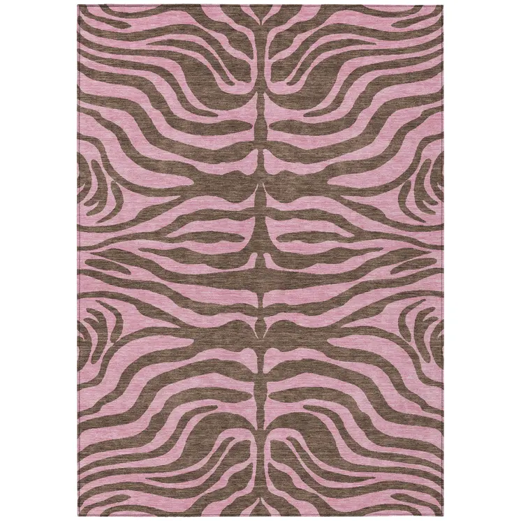 8' X 10' Brown And Pink Animal Print Washable Indoor Outdoor Area Rug