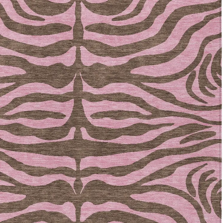 8' X 10' Brown And Pink Animal Print Washable Indoor Outdoor Area Rug