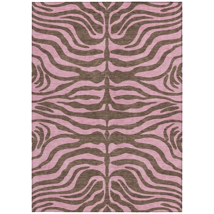 9' X 12' Brown And Pink Animal Print Washable Indoor Outdoor Area Rug