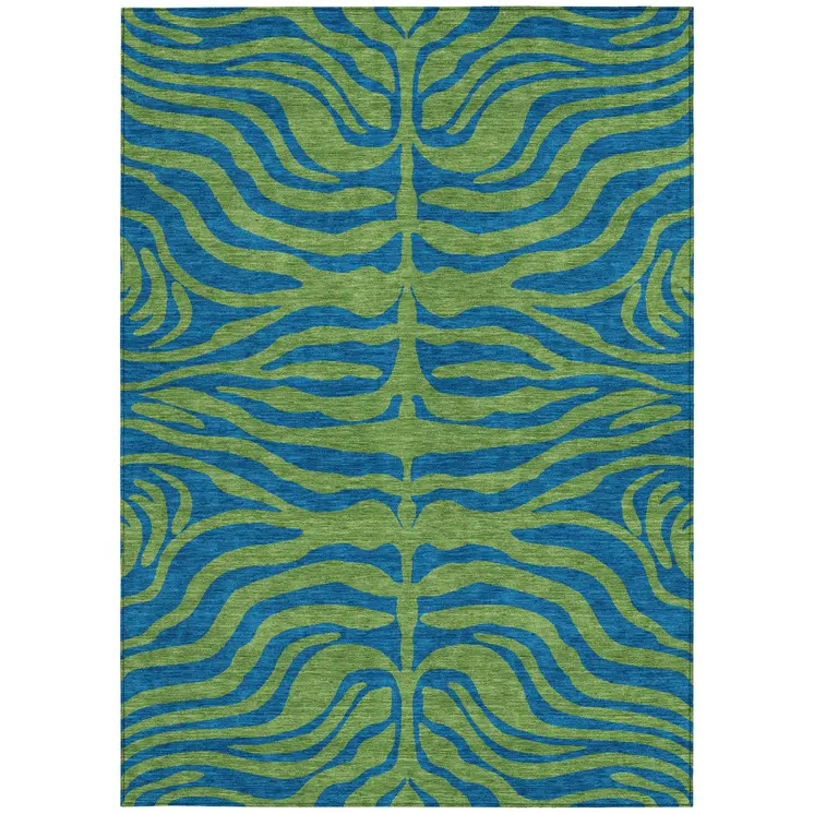 3' X 5' Green And Teal Blue Animal Print Washable Indoor Outdoor Area Rug