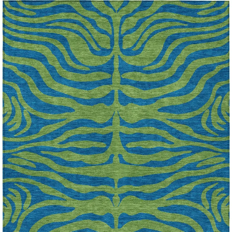 3' X 5' Green And Teal Blue Animal Print Washable Indoor Outdoor Area Rug