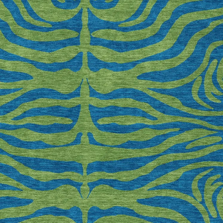 10' X 14' Green And Teal Blue Animal Print Washable Indoor Outdoor Area Rug