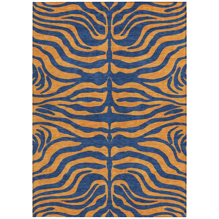 5' X 8' Navy Blue And Pink Animal Print Washable Indoor Outdoor Area Rug