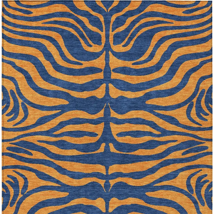 5' X 8' Navy Blue And Pink Animal Print Washable Indoor Outdoor Area Rug