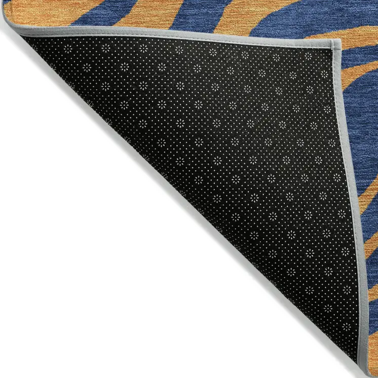 8' Navy Blue And Pink Round Animal Print Washable Indoor Outdoor Area Rug