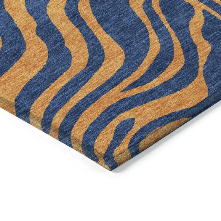 8' Navy Blue And Pink Round Animal Print Washable Indoor Outdoor Area Rug