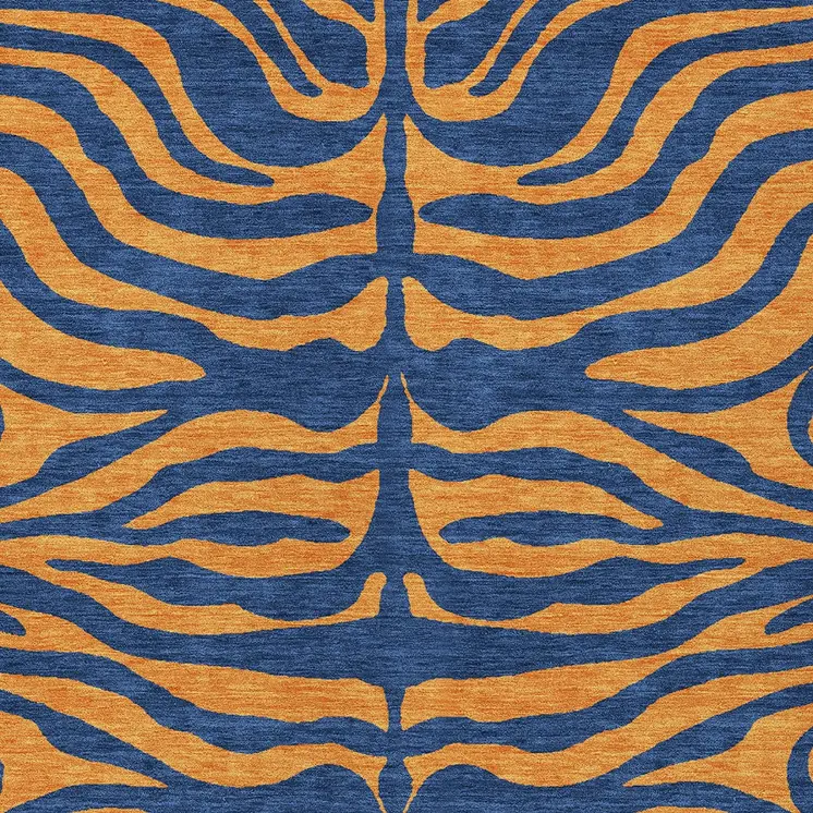 9' X 12' Navy Blue And Pink Animal Print Washable Indoor Outdoor Area Rug