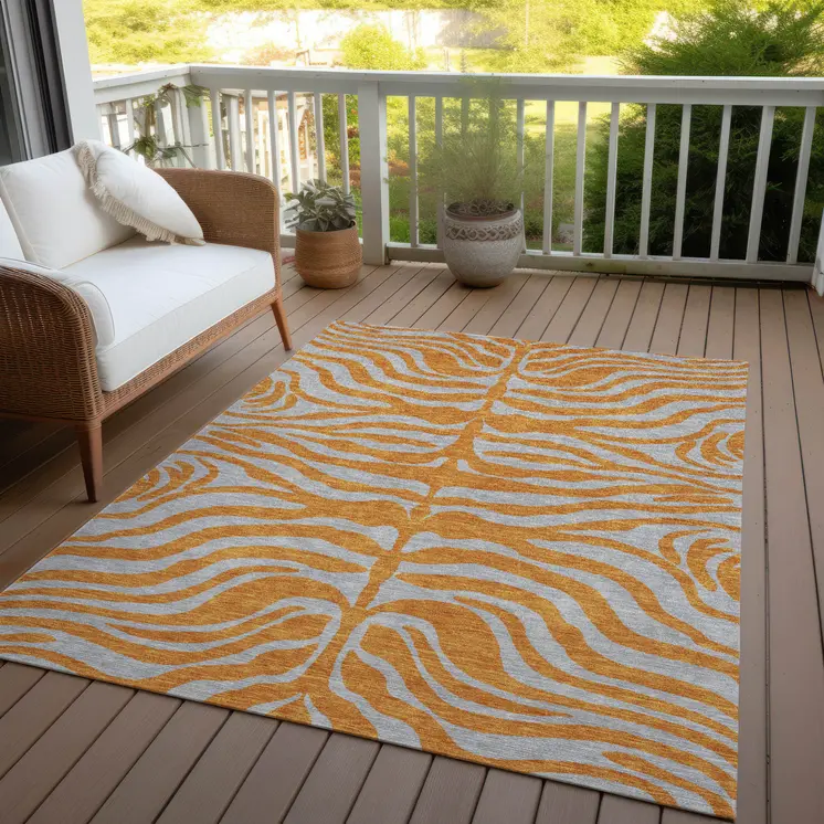 3' X 5' Copper And Gray Animal Print Washable Indoor Outdoor Area Rug