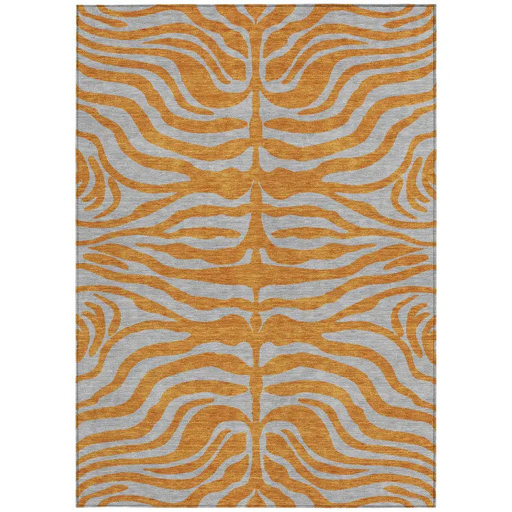 3' X 5' Copper And Gray Animal Print Washable Indoor Outdoor Area Rug