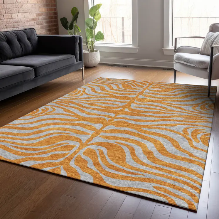 3' X 5' Copper And Gray Animal Print Washable Indoor Outdoor Area Rug