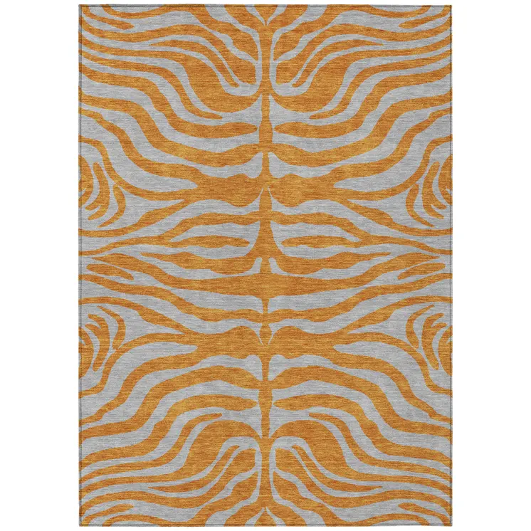9' X 12' Copper And Gray Animal Print Washable Indoor Outdoor Area Rug
