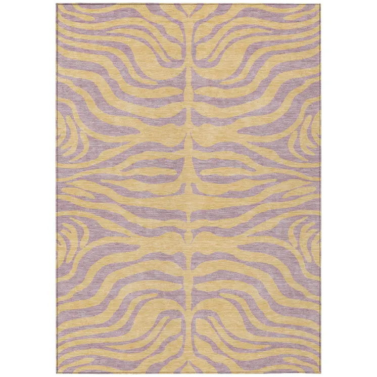 5' X 8' Peach And Purple Animal Print Washable Indoor Outdoor Area Rug