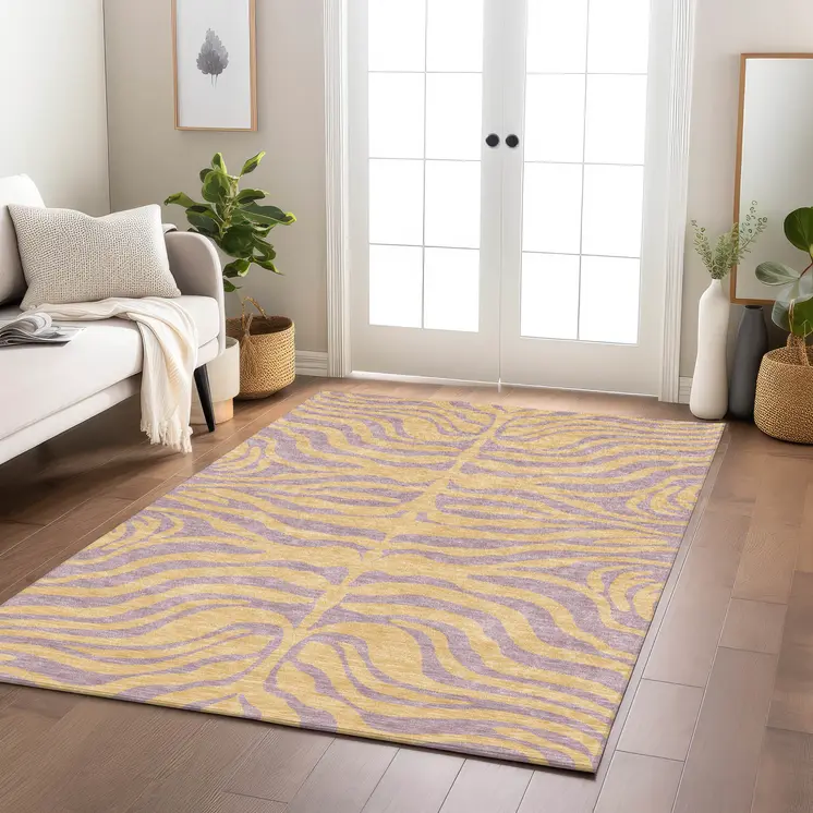 5' X 8' Peach And Purple Animal Print Washable Indoor Outdoor Area Rug